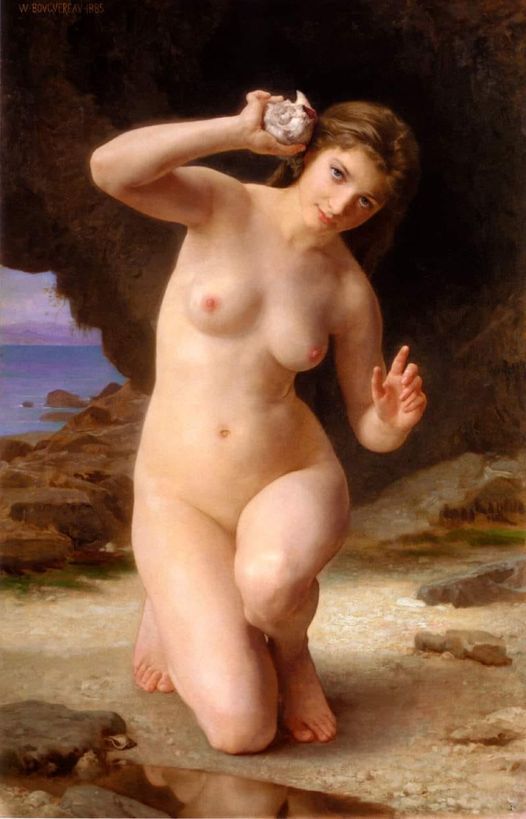 mujer con una concha bouguereau