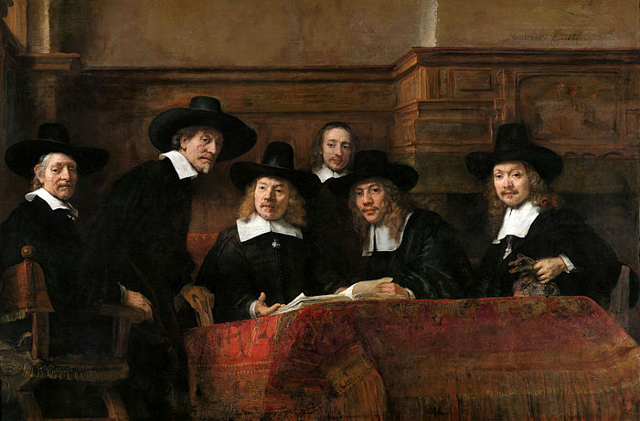 The Syndics of the Drapers Guild group portrait by Rembrandt